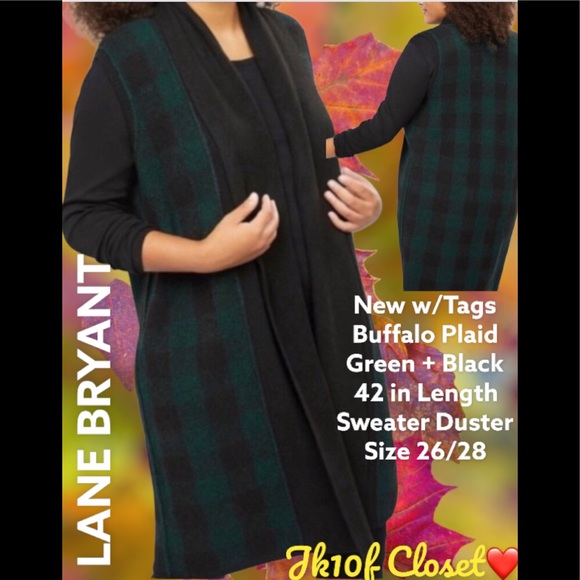 🌸NWT LANE BRYANT 26/28 BUFFALO PLAID SLEEVELESS SWEATER DUSTER - Picture 1 of 14